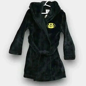 NEW! BATMAN Plush Hooded Robe shiny black belted kids 2T and XS(4/5)